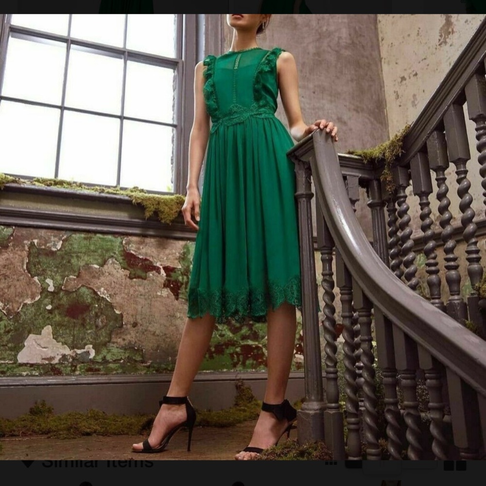 Ted Baker Porrla Frill Lace Midi Dress Green (Size 1)